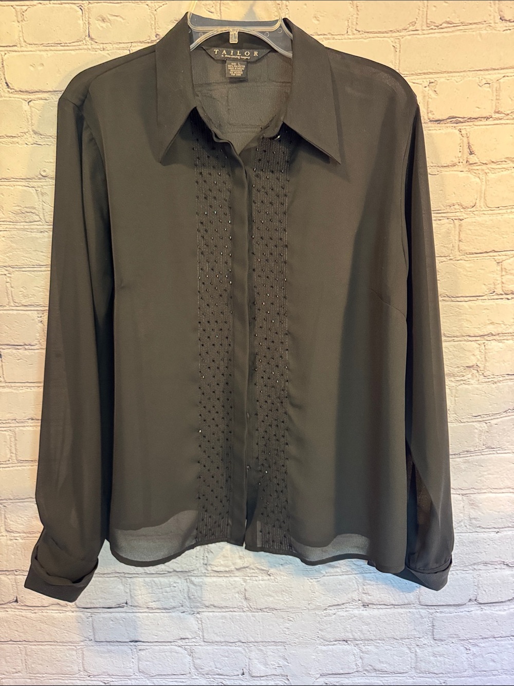 Tailor B. Moss Clothing Co. Black Long-Sleeve Beaded Button-Front blouses Large